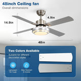 FINXIN Indoor Ceiling Fan Light Fixtures Remote LED 48 Brushed Nickel Ceiling Fans for Bedroom,Living Room,Dining Room Including Motor,Remote Switch (48" 4-Blades) FINXIN