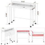 Gezen Folding Desk with Storage Shelf, Small Rolling Desk with Wheels, Mobile Couch Desk Sofa Side Table Bed Desk for Home Office Small Space, White Marble, 31.5" Gezen