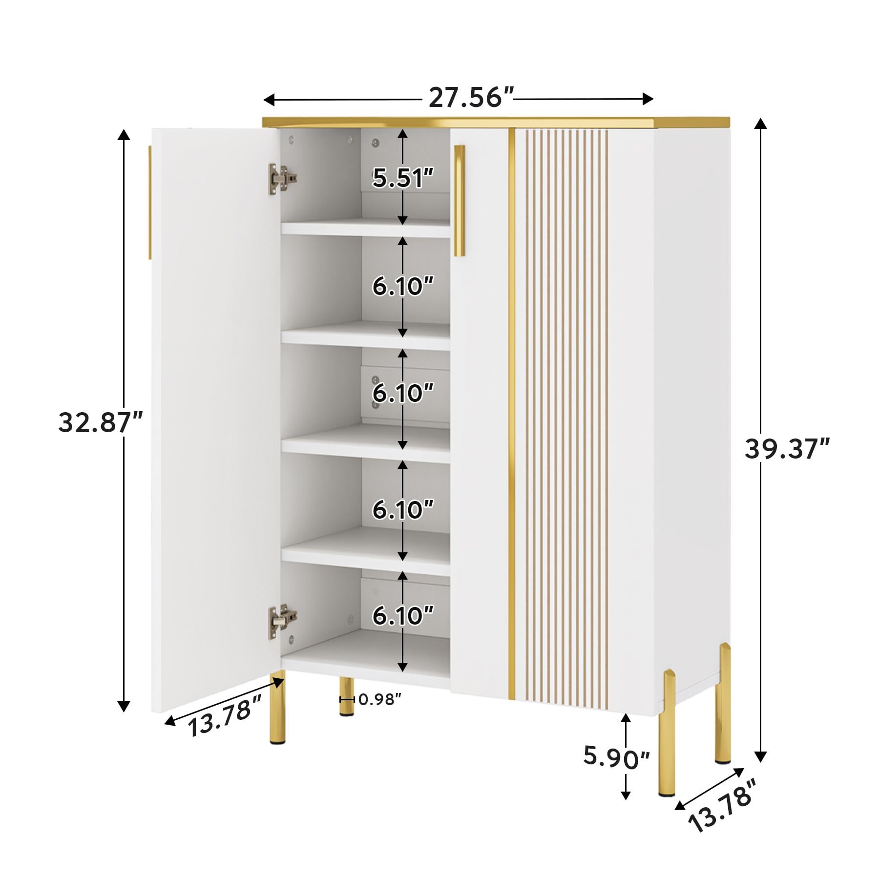 Tribesigns Shoe Cabinet with Doors, 6-Tier Shoe Storage Cabinet with Adjustable Shelves, Wooden Shoes Rack Shoe Storage Organizer for Entryway, Hallway, Closet, Living Room, Gold and White - WoodArtSupply