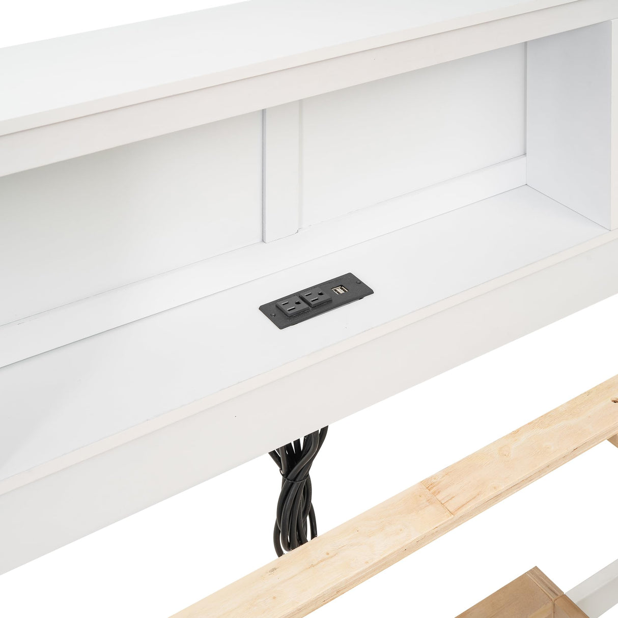 Merax Full Bed Frame with Shelves Headboard and Storage, Teens Wooden Full Size Low Platform Bed with Trundle& Drawers&USB Charging for Bedroom, White Merax