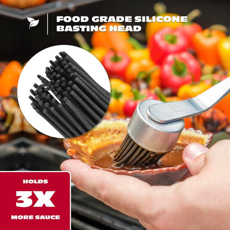BBQ-AID Basting Brush - For Marinating, Glazing, Seasoning - Bbq Silicone Brush Cooking, Baster for Cooking Brush - Premium Wood Handle, Stainless Steel Core and Silicone Bristles for Easy Cleaning BBQ-Aid