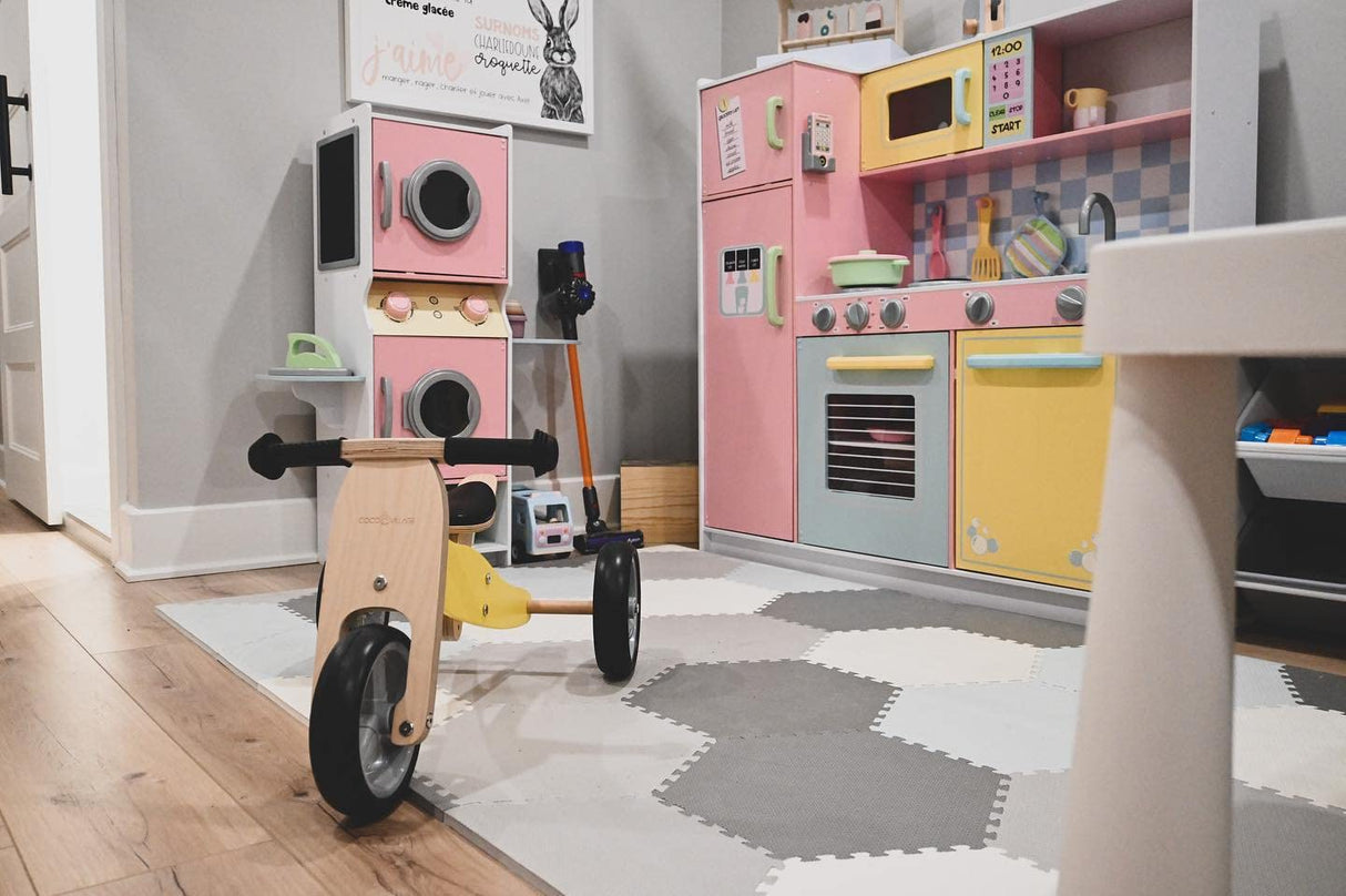 KidKraft Laundry Playset Children's Pretend Wooden Stacking Washer and Dryer Toy with Iron and Basket, Pastel, Gift for Ages 3+ KidKraft