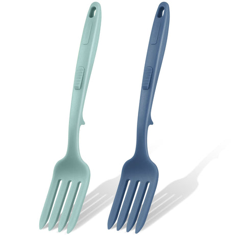 Mixweer 2 Pcs Silicone Flexible Fork 11.6 Inch Silicone Heat Resistant Cooking Fork Large Kitchen Non Stick Spork Ultimate for Mix Ingredients, Mash Food, Whisk Eggs, Baking(Blue Series) Mixweer