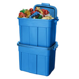 Rubbermaid Roughneck Tote 18 Gal, 6 Pack, Made in USA, Heritage Blue, Rugged Plastic Stackable Storage Bins with Lids and Handles Rubbermaid