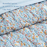 BLOOMHAVEN Queen Comforter Set - 7 Pieces Blue Classic Puff Floral Bedding Sets for All Seasons, Shabby Chic Farmhouse Bed in a Bag Queen with Wildflowers Fluffy Comforter, Sheets, Pillowcases & Shams BLOOMHAVEN