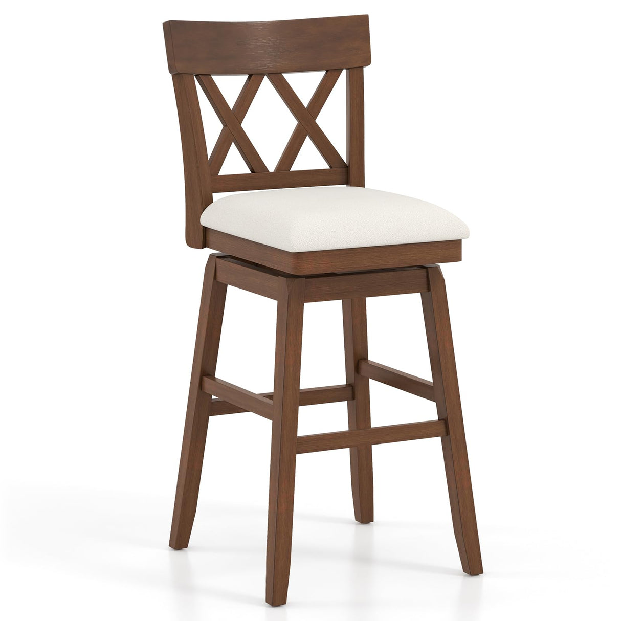 Giantex 31" Bar Stool, Swivel Bar Height Bar Chair with Contoured Backrest, Padded Seat & Rubber Wood Legs, Farmhouse Wooden Barstool for Kitchen Island, Restaurant & Pub Giantex