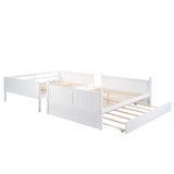 Full Over Full Bunk Bed with Trundle, Solid Wood Bunk Beds with Full-Length Safety Guard Rail and Ladder, Can be Separated to 2 Full Size platform Beds, for Kids, Teens and Adults (White, New) MERITLINE