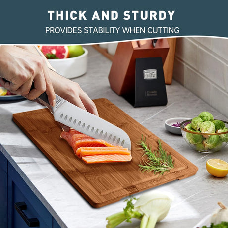 MelBell Bamboo Cutting Board Set Of 3 for Kitchen - Wooden Chopping Boards with Juice Groove - Wood Serving Board for Meat, Vegetables, Cheese MelBell