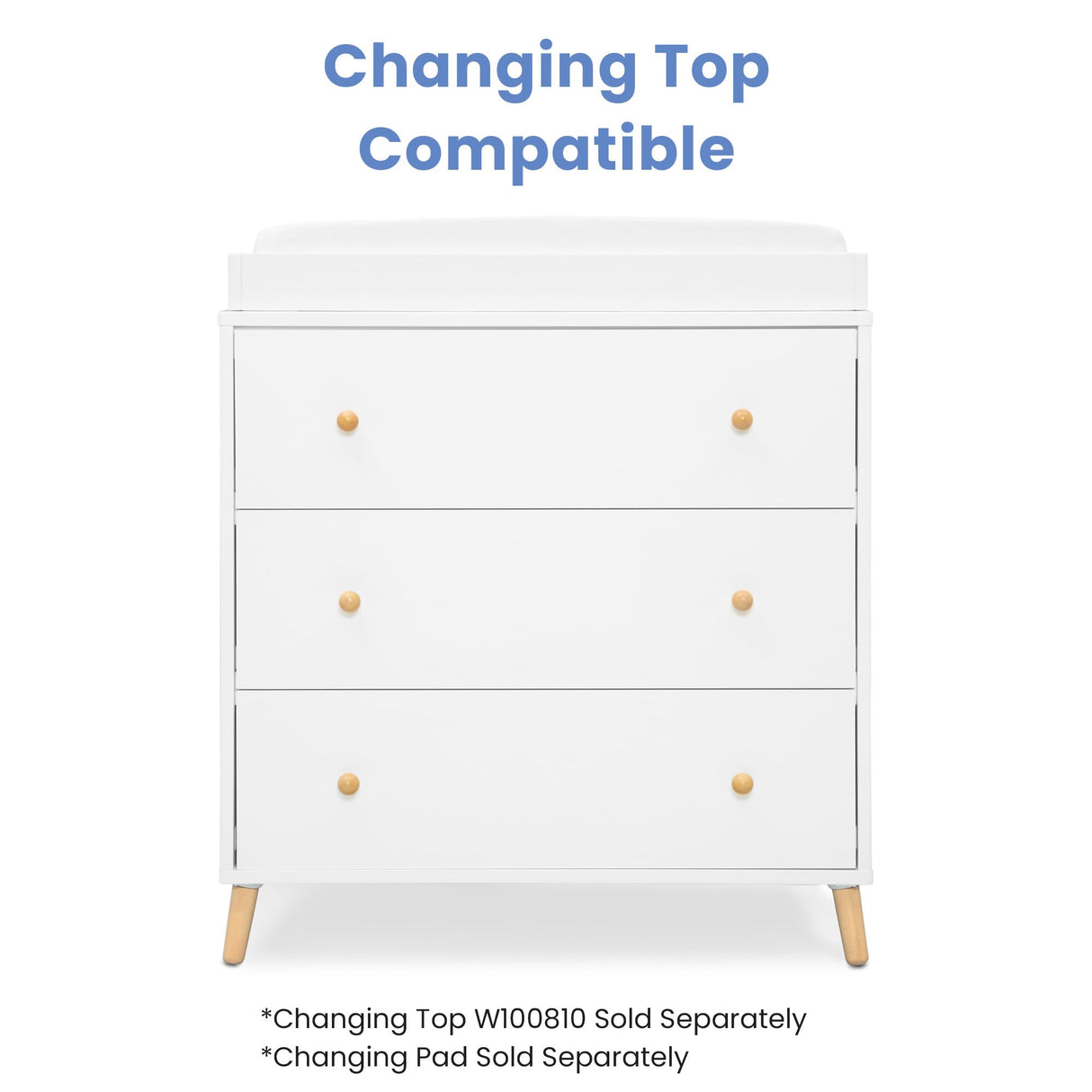 Delta Children Essex 3 Drawer Dresser with Interlocking Drawers, Bianca White/Natural Delta Children