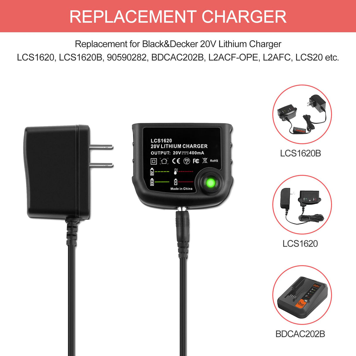 GOOALITY LBXR20 20V Lithium Battery with Charger Replace for Black and Decker 20V MAX LBXR20 LB20 LBX20 LBXR2020-OPE LBX4020 Battery and Charger GOOALITY