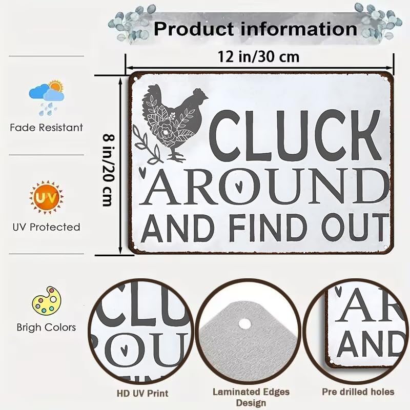Smilelife Funny Chicken Gifts Chicken Cluck Around and Find Out Tin Sign for Home Farm Chicken Coop Farmhouse Kitchen Garden Decor 8 X 12 Inch (3021) Smilelife