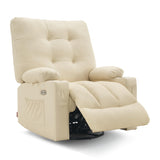 MCombo Large Power Swivel Glider Rocker Recliner Chair with Vibration and Heat for Nursery and USB Ports, Cup Holders and Pockets, Faux Leather 7748 (Cream White, Large) MCombo