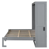 Harper & Bright Designs Full Size Murphy Bed Cabinet Wall Bed Chest, Solid Wood Queen Platform Bed Frame, Space-Saving for Multipurpose Guest Room Bedroom or Home Office, Gray Harper & Bright Designs