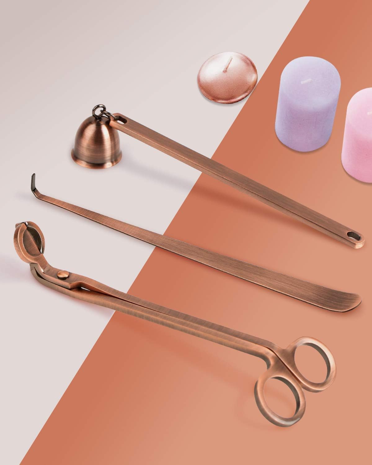 RONXS 3 in 1 Candle Accessory Set, Candle Wick Trimmer Candle Cutter, Candle Snuffer, Candle Wick Dipper with Gift Package for Candle Lover (Copper) RONXS