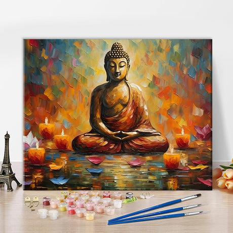 TUMOVO Buddha DIY Paint by Number Colourful Abstract Paint by Numbers for Adults Kids Beginner Paint by Numbers on Canvas Statue with Lotus Flower and Candle Ornament Oil Painting Kits 16"x20" TUMOVO