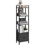 MAHANCRIS Bookshelf, 5-Tier Bookcase with Drawer, Small Book Shelf for Small Space, Storage Shelf Organizer, for Living Room, Bedroom, Study, Kitchen, Black BKHB55101 MAHANCRIS