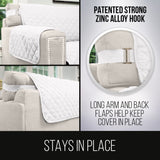 Sofa Shield Loveseat Slip Cover with Patented Strap, Large Cushion Protector, Reversible Stain and Dog Tear Resistant Slipcover, Quilted Microfiber 54” Seat, Washable Covers for Dogs Pets Kids, White Sofa Shield