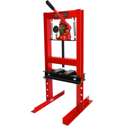 6 Ton Hydraulic Shop Press, Heavy Duty H-Frame Carbon Steel Body Garage Floor Adjustable Shop Press with Visible Pressure Gauge, Working Height 2.2" to 9.4" red - WoodArtSupply