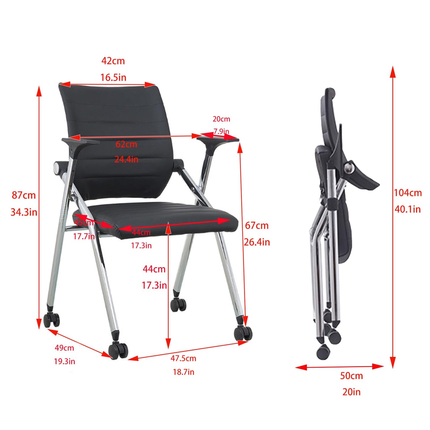 Folding office chair with wheels portable,comfy chair for desk,Home office chair ergonomic desk chair leather padded seats,desk chair for bedroom,conference training chairs for adults livingr - WoodArtSupply