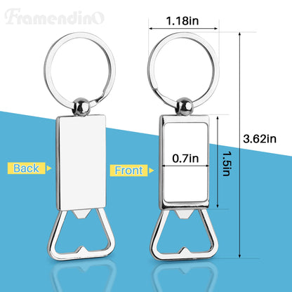 Framendino, 10 Pack Sublimation Blanks Keychains Metal Bottle Opener Transfer Sublimation Key Rings