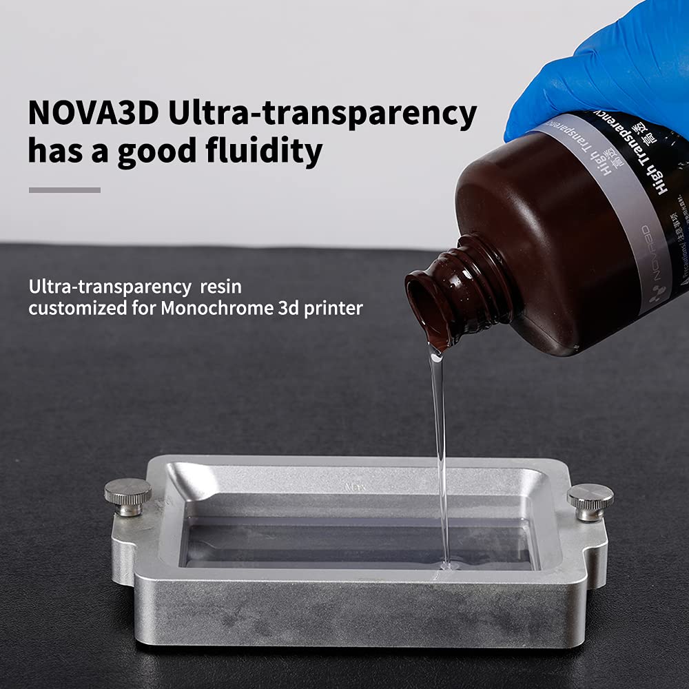 NOVA3D High Clear 3D Printer Resin,Highly Transparent Crystal Clear Tough 3D Printing Resin, Resist Yellowing ＆ Low Odor 405nm UV-Curing Rapid Resin for LCD/DLP Resin 3D Printers (Ultra Clear, NOVA3D