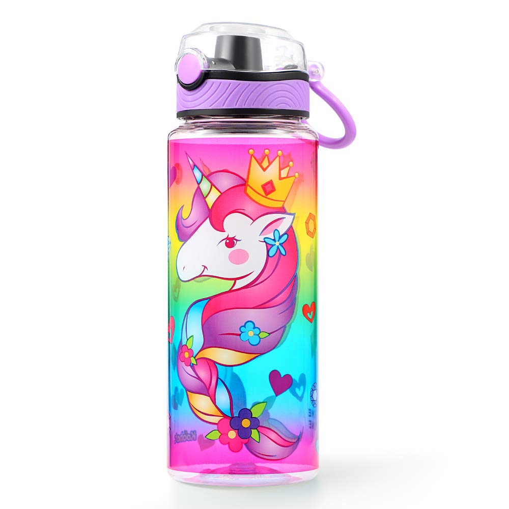 Cute Water Bottle for School Kids Girls, BPA FREE Tritan & Leak Proof & Easy Clean & Carry Handle, 23oz/ 680ml - Unicorn Home Tune