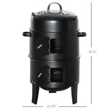 Outsunny Vertical Charcoal BBQ Smoker, 3-in-1 16" Round Charcoal Barbecue Grill with 2 Cooking Area, and Thermometer for Outdoor Camping Picnic Backyard Cooking, Black Outsunny