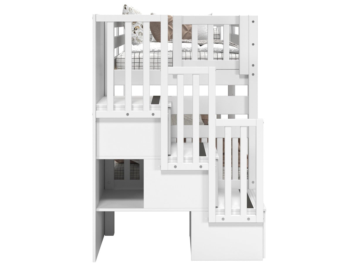 Bedz King Stairway Bunk Beds Twin over Twin with 3 Drawers in the Steps, White Bedz King