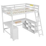 Merax Full Size Loft Bed with Desk and Storage, Full Loft Bed Frame with Drawers Shelves and Cabinet, Teens Kids Wooden Loft Bed Full with Storage for Apartment, No Box Spring Needed, White Merax