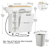 HOOBRO Kitchen Island with Trash Can Storage, Rolling Kitchen Island on Wheels, Kitchen Storage Island with Power Outlet, Mobile Islands Table for 10 Gallon Garbage Bin, White and Natural WN80UZD01 HOOBRO