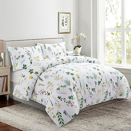 Marina Decoration Ultra Soft Silky Zipper Rich Printed Rayon Derived from Bamboo All Season 2 Pieces Duvet Cover Set with 1 Pillowcase, Colorful Floral Forest Pattern Twin/Single Size Marina Decoration