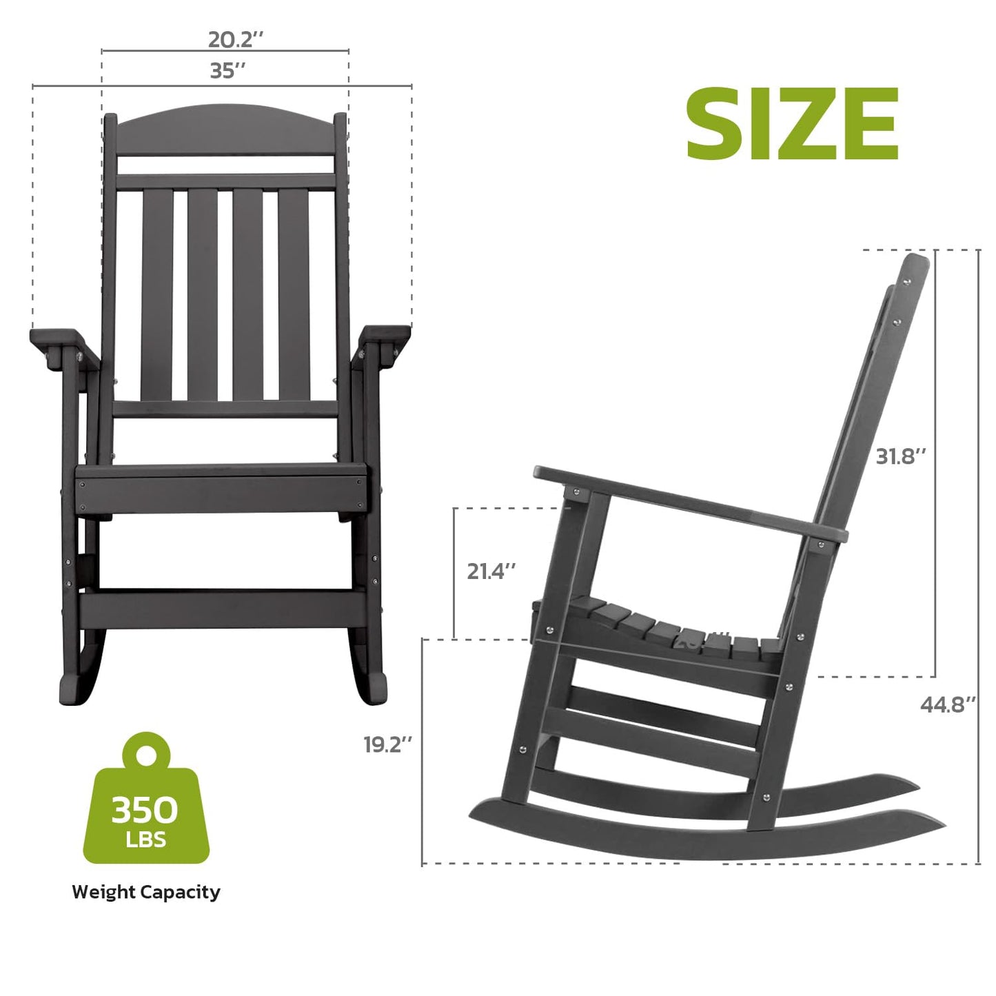 FOOWIN Patio Rocking Chairs,HDPE High Back Porch Rocker,All Weather Resistant Poly Lumber Outdoor Porch Rocker, Rocking Chairs for Outdoor, Indoor, Patio, Deck, Garden (Set of 2, Black) - WoodArtSupply