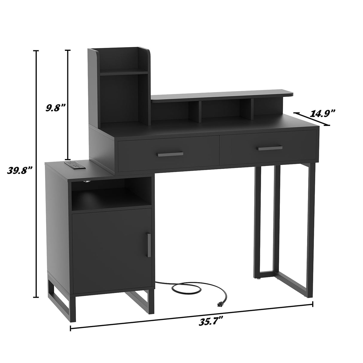 Besiost Vanity Desk, Small Vanity Desk with Power Outlet, Makeup Desk with Drawers and Cabinets, Vanity Set with Storage Shelves for Bedroom, No Mirror, White Besiost