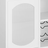 Wine Bar Cabinet with LED Light - 47" Liquor Storage Cabinet with Wine Rack and Glass Hanger Coffee Bar Cabinet with Adjustable Shelves Bar Cabinet with Glass Doors for Kitchen Dining Living Room ElfinAura