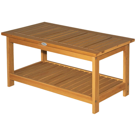 Outsunny 36" Outdoor Coffee Table 2-Shelf Acacia Wood Rectangular Buffet Storage Organizer Natural Finish Teak Patio, Deck, Lawn, Garden Outsunny