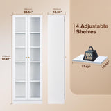 Alvisyd 5 Tier Metal Curio Cabinets, Modern Bookshelf Cabinet with 4 Adjustable Shelves, Cabinet Display Case for Home Office, Living Room, Pantry (White-23.54W) Alvisyd