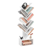 LUSHZLUMBERA Tree Bookshelf - 6 Shelf Retro Floor Standing Bookcase, Tall Wood Book Storage Rack for CDs/Movies/Books, Utility Book Organizer Shelves for Bedroom, Living Room, Home Office, White LUSHZLUMBERA