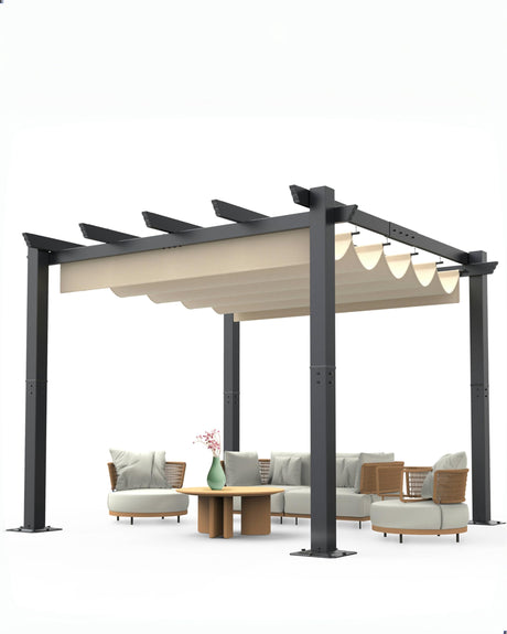 GAOMON 10x10 Ft Outdoor Aluminum Pergola with Upgraded Retractable Canopy, Outdoor Shelter Suitable for Gardens, Backyard, Lawn, Deck - Khaki. GAOMON