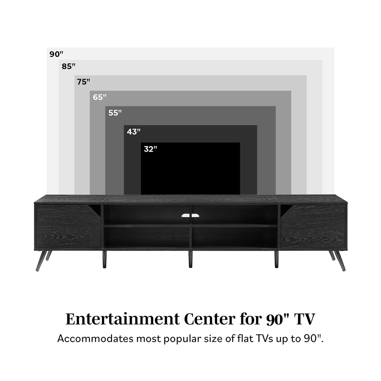 Walker Edison Nora Modern Minimal Open-Shelf TV Stand for TVs up to 90 Inches, 80 Inch, Black Walker Edison