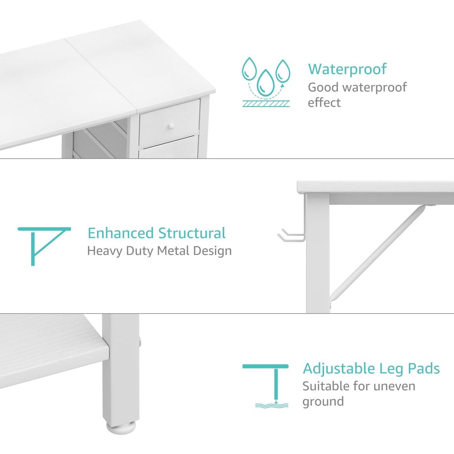 Lufeiya White Computer Desk with Drawers & Storage Shelves, 47 Inch Study Work Writing Desk for Home Office Bedroom, Simple Modern Cute PC Desks Table, White - WoodArtSupply