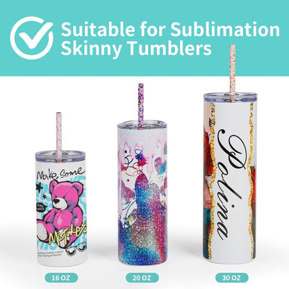 PYD Life 30 PCS Sublimation Reusable Drinking Stainless Steel Metal Straws Blanks Bulk White 0.3" x 12.4" for 40 OZ Sublimation Tumblers,for Stanley 40 OZ Tumblers Cups