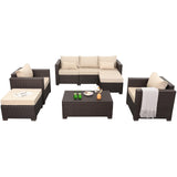Rattan Star 6 Pieces Patio Outdoor Furniture Outdoor Conversation Sets Wicker Sofa Set with Outdoor Couch Patio Chairs Storage Coffee Table Khaki Cushions Waterproof Covers Rattan Star