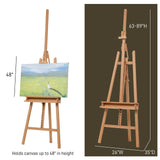 ATWORTH American Oak Inclinable Studio Art Easel, Hold Canvas up to 48”, Deluxe Wooden Large Adjustable A-Frame Lyre Style Floor Painting Easel Stand with Storage Tray, Natural Oil Finish ATWORTH