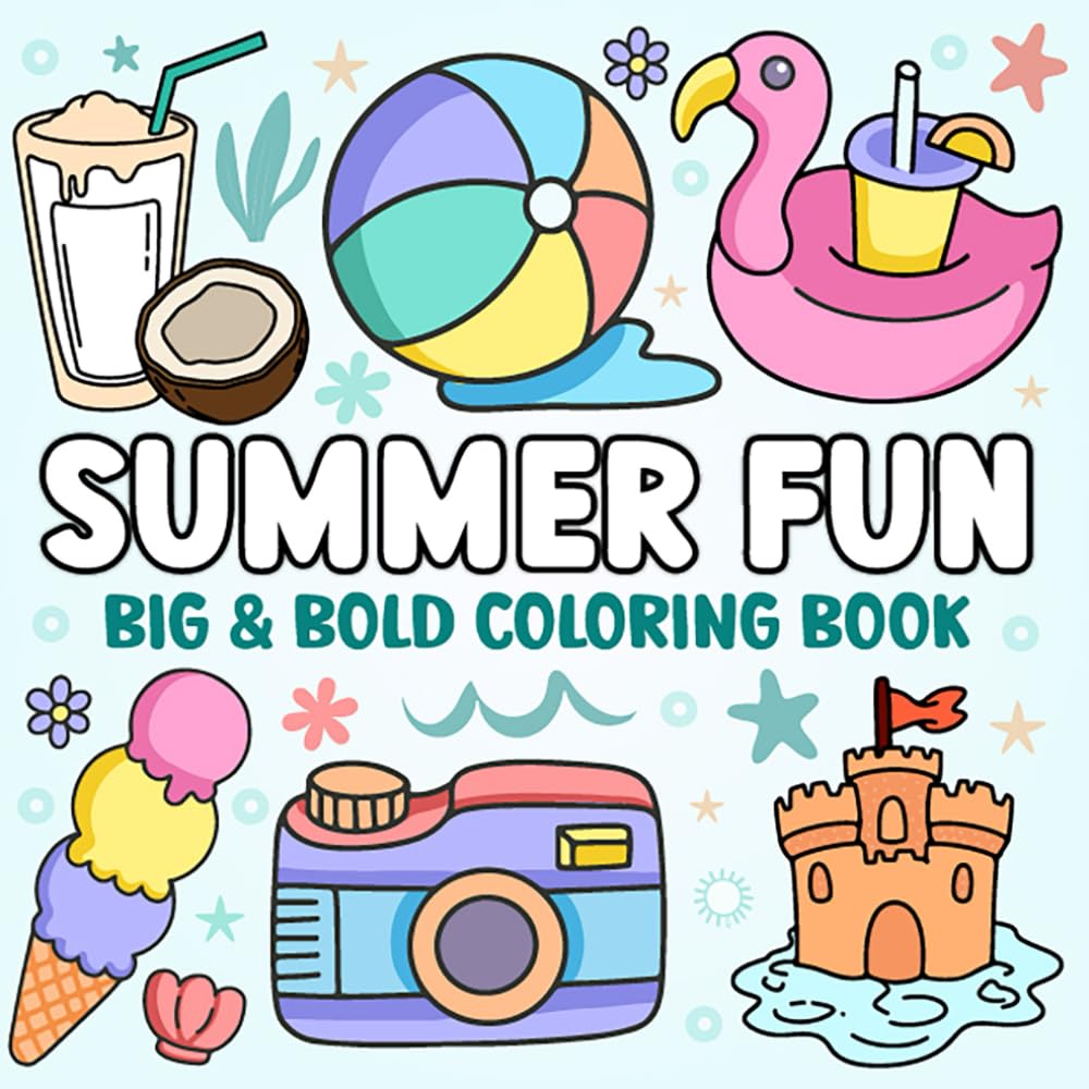 Summer Vibes Big Bold Coloring Book: 100 Fun & Relaxing Summer-Themed Designs for Kids and Teens | Bold Lines, Easy Coloring, Beach Days, Tropical Scenes & Good Vibes WoodArtSupply