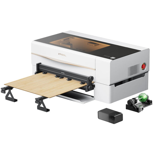 xTool P2 55W CO2 Laser Cutter Versatile Bundle, Smart Desktop CO2 Laser Engraver and Cutter Machine, Dual Smart 16MP Cameras, Curved Surface Engraving, with Riser Base, Conveyor Feeder, RA2 Pro Rotary