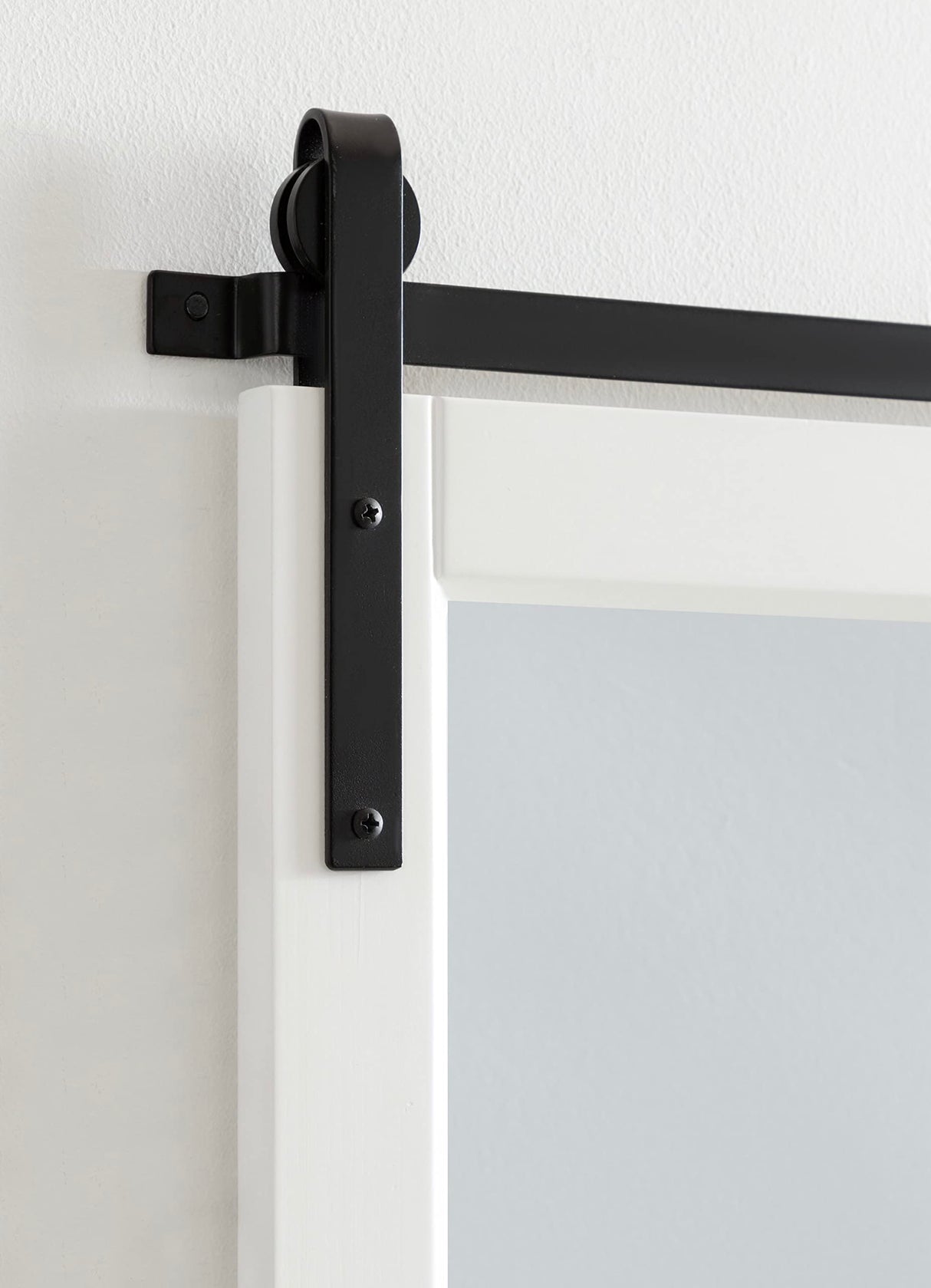 Kate and Laurel Skylan Modern Farmhouse Decorative Wood Framed Wall Mirror, 38 x 27, White and Black, Barn Door-Inspired Transitional Wall Hanging Mirror for Bathroom or Living Room Uses Kate and Laurel
