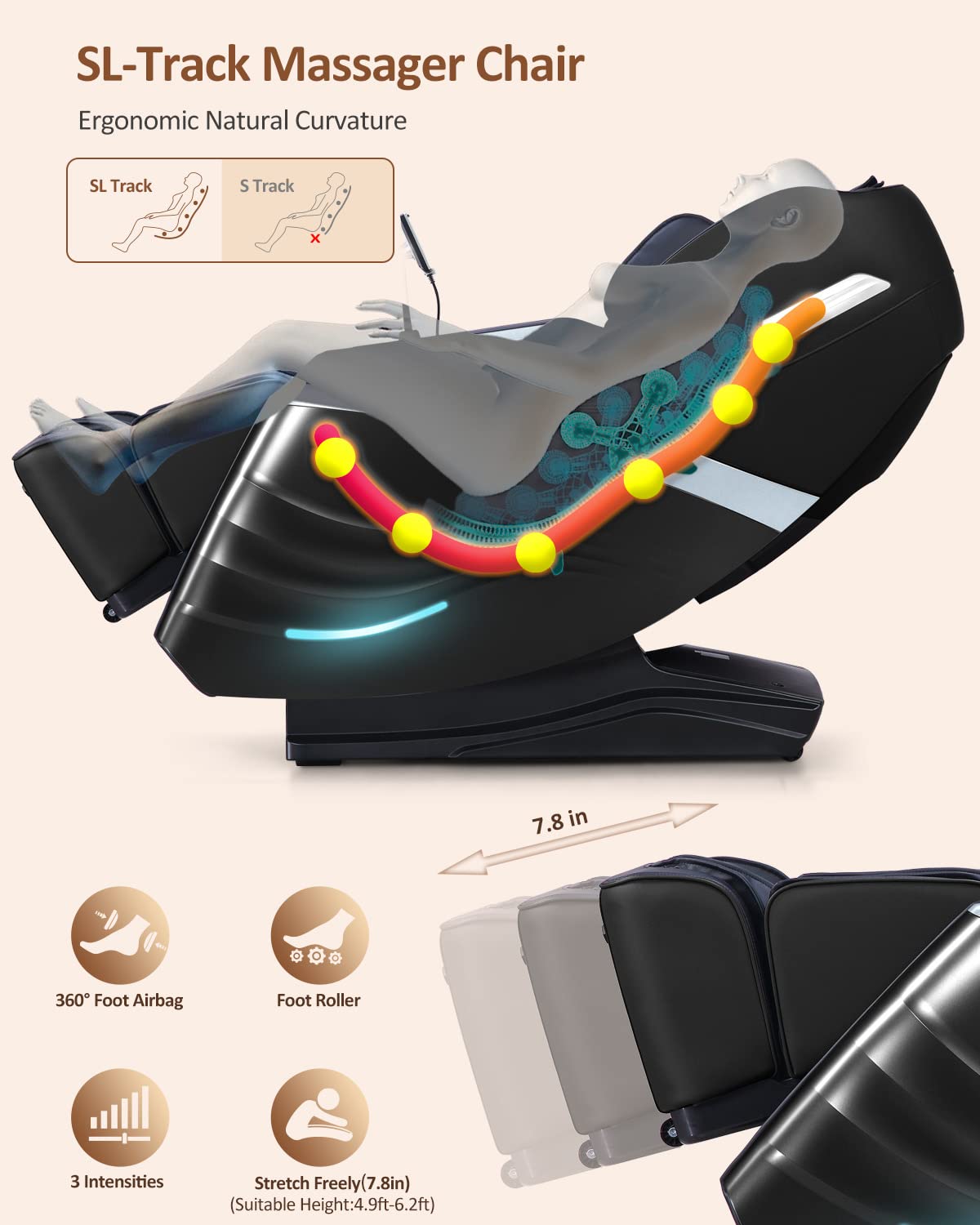 RELX 2025 Massage Chair Full Body, 15 Modes Zero Gravity SL-Track Shiatsu Massage Chair Built-in Heat System, Airbag Massage with Body Scan, Deep Yoga Stretch, Calfrest Extension and AI Control(Black) RELX