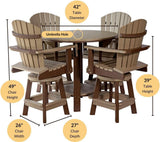 DutchCrafters Recycled Poly Round Balcony Dining Set, Table with 4 Chairs, Bar Height, Swivel Chairs, 5 Piece Patio Furniture Set, Amish Made in USA, Two-Toned Colors (Weatherwood & Brown) DutchCrafters