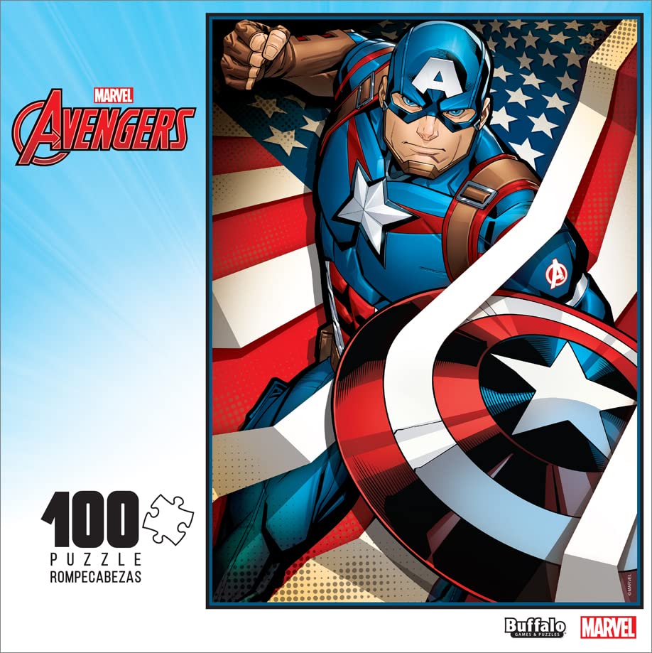 Buffalo Games - Marvel - Captain America: The First Avenger - 100 Piece Jigsaw Puzzle for Families -Challenging Puzzle Perfect for Game Nights - Finished Size is 15.00 x 11.00 Buffalo Games