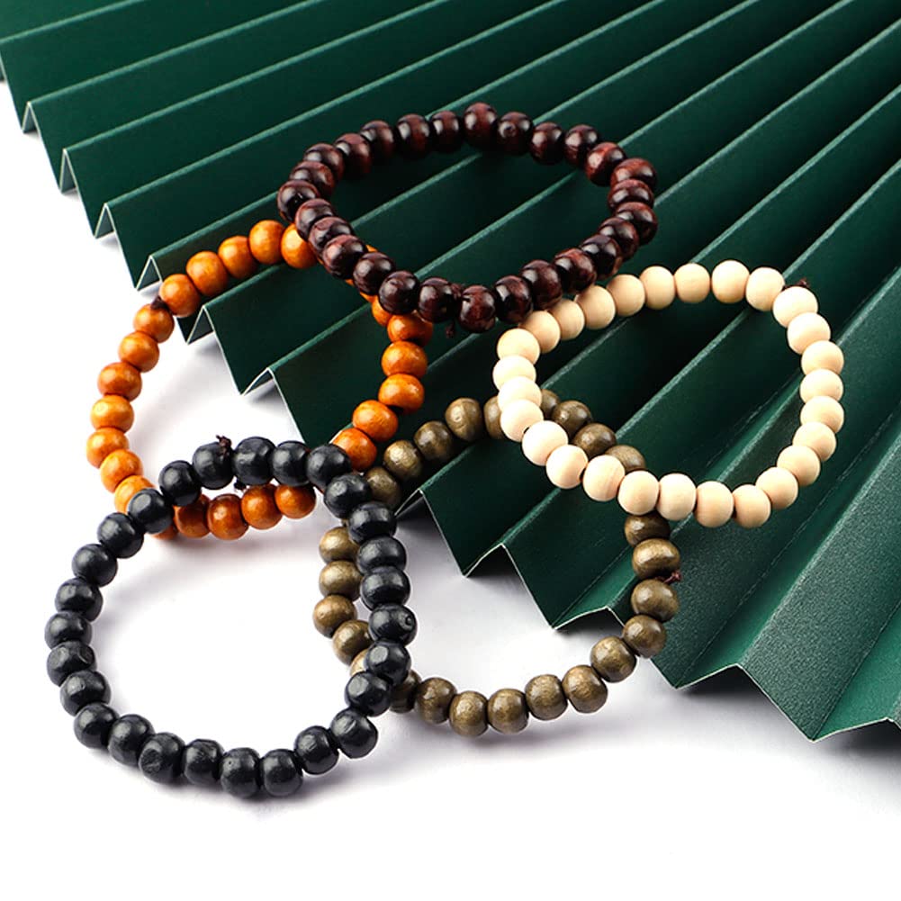 MILAKOO 5 Pcs Wooden Beaded Bracelet Bangle for Men and Women Elastic 8MM Beads MILAKOO